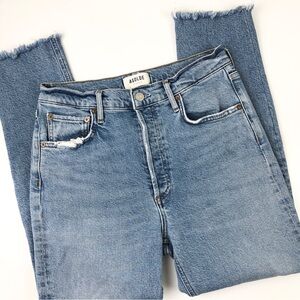 AGOLDE‎ Riley Long Slim Straight Crop Jean Size 27 Distress Hem Organic Stretch